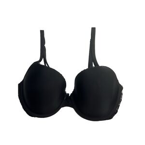 Victoria's Secret Padded Demi Bra Womens Size 34D Black Floral Lace‎